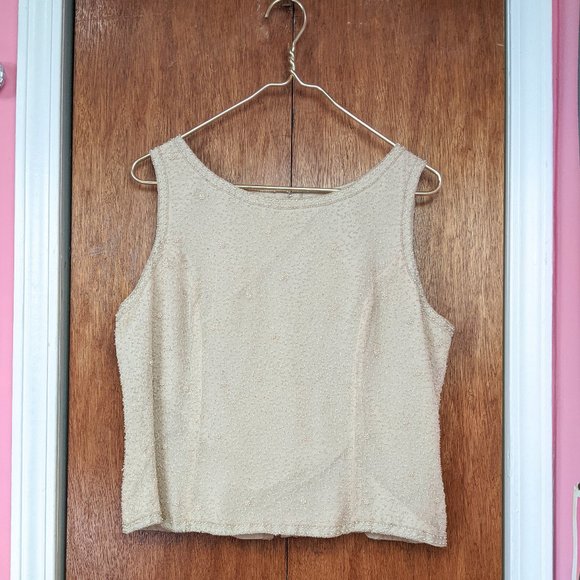 Vintage 90s Cream Beaded Two Piece Tank Top And Evening Jacket Set - Picture 7 of 15